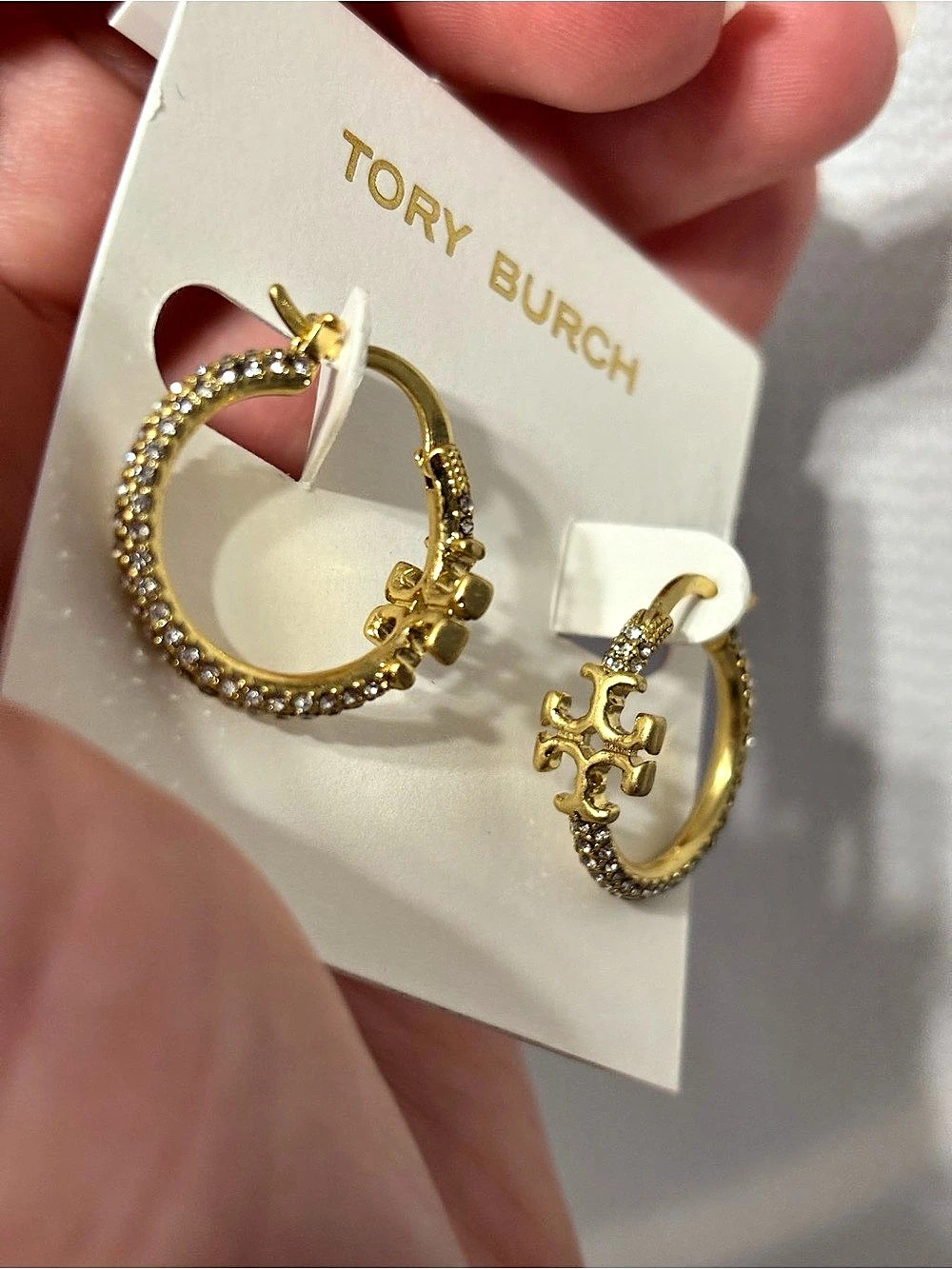 Tory Burch Miller Pavé Hoop Earrings Gold